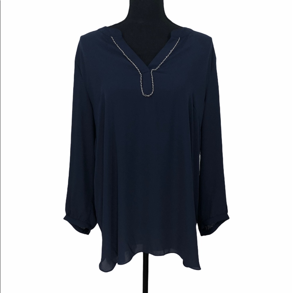 JM Collection Split Neck Tunic - Picture 2 of 7